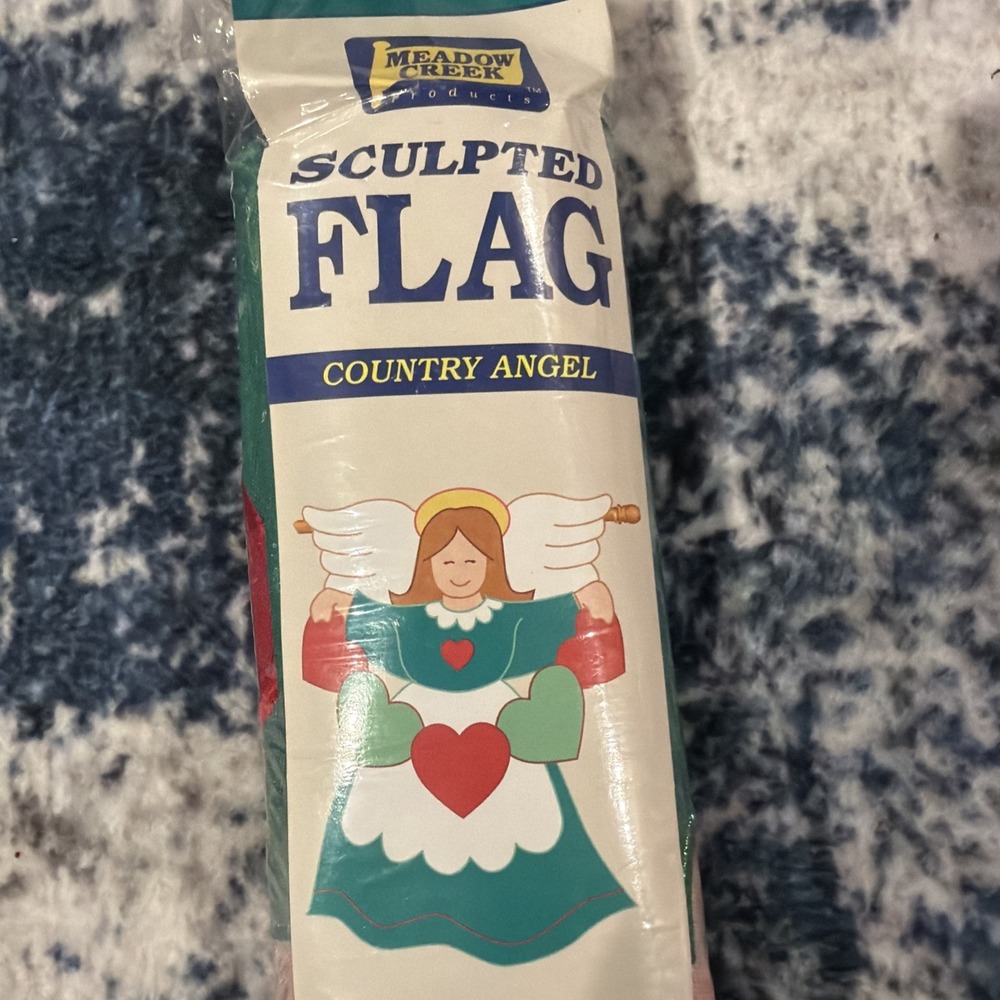 Vtg 1998 Country Angel  28 X 40 Sculpted Appliqué‎ Flag Two Sided Meadow Creek